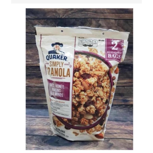 [Chính hãng] Ngũ Cốc Granola Mật Ong Hạnh Nhân Nho Khô Ăn Liền Yến Mạch Quaker Simply Granola Raisins Almonds 2lbs