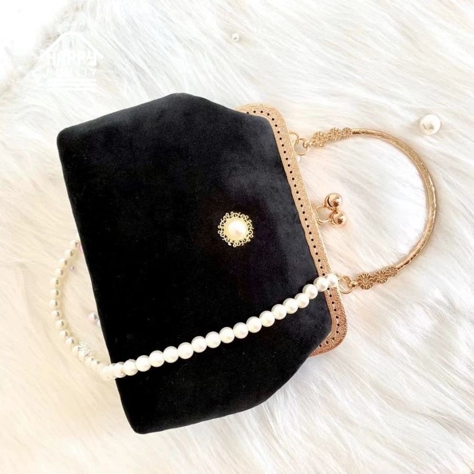 Túi đeo vai HAPPY HOMLIV phối dây ngọc trai thủ công với tay cầm màu vàng đồng cho nam và nữ