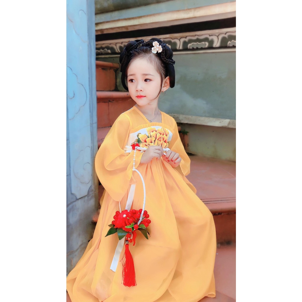 Váy tết thêu hoa cho bé gái hàng thiết kế cao cấp Kabekids