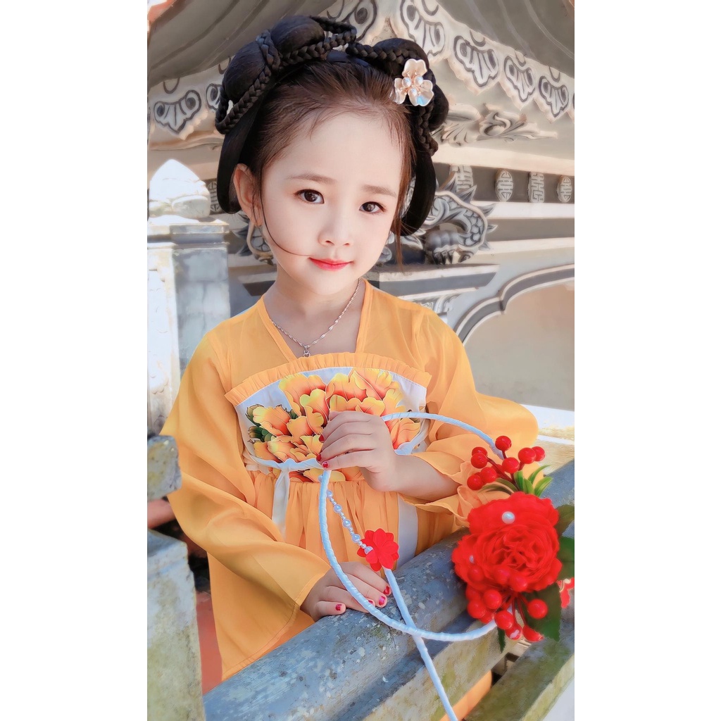 Váy tết thêu hoa cho bé gái hàng thiết kế cao cấp Kabekids