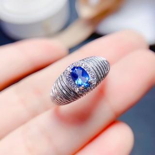 Nhẫn Thép Titan Đính Đá sapphire Thời Trang Cho Nam Nữ