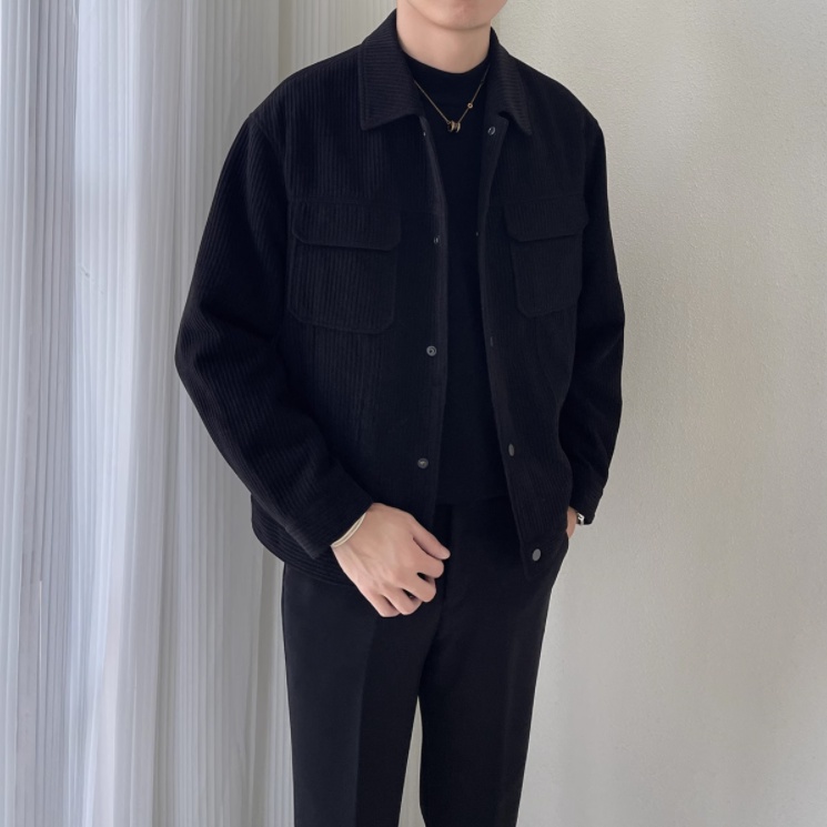 Áo Khoác Nhung Kẻ Dáng Rộng Ngắn Thời Trang Xuân Thu Hàn Quốc Cho Nam