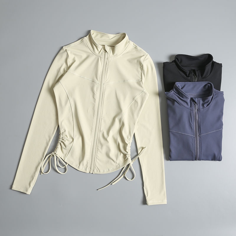 Áo Thun Thể Thao Tay Dài Dáng Ôm Có Khóa Kéo Nhanh Khô Thời Trang Xuân Thu Cho Nữ