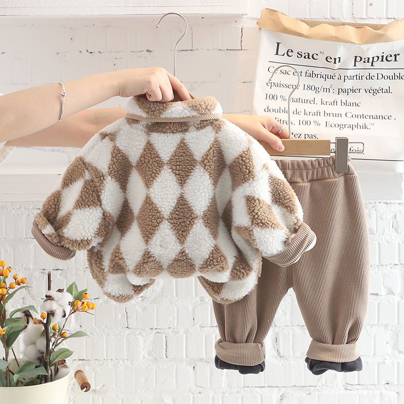 Set Đồ Hai Món Lót Lông Cừu Dày Dặn Phong Cách Hàn Quốc Thời Trang Mùa Đông Cho Bé Trai