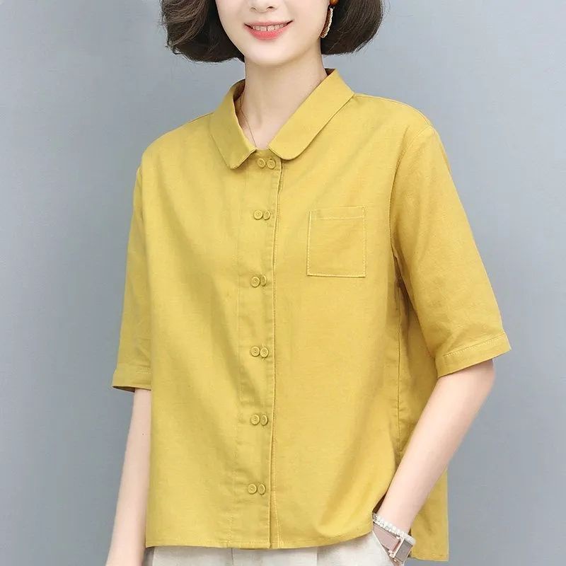 ☀✎❤Áo Sơ Mi cotton Tay Lửng Dáng Rộng Cỡ Lớn Thời Trang 2023 Cho Nữ Trung Niên❤9.4
