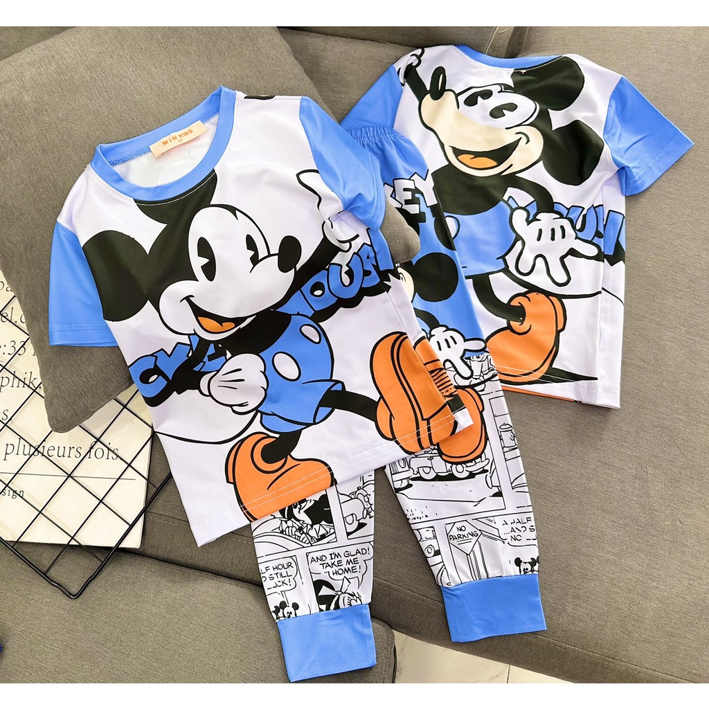 22 đến 40kg Bộ bé trai áo tay ngắn quần dài vải thun lạnh Jenniekids J585