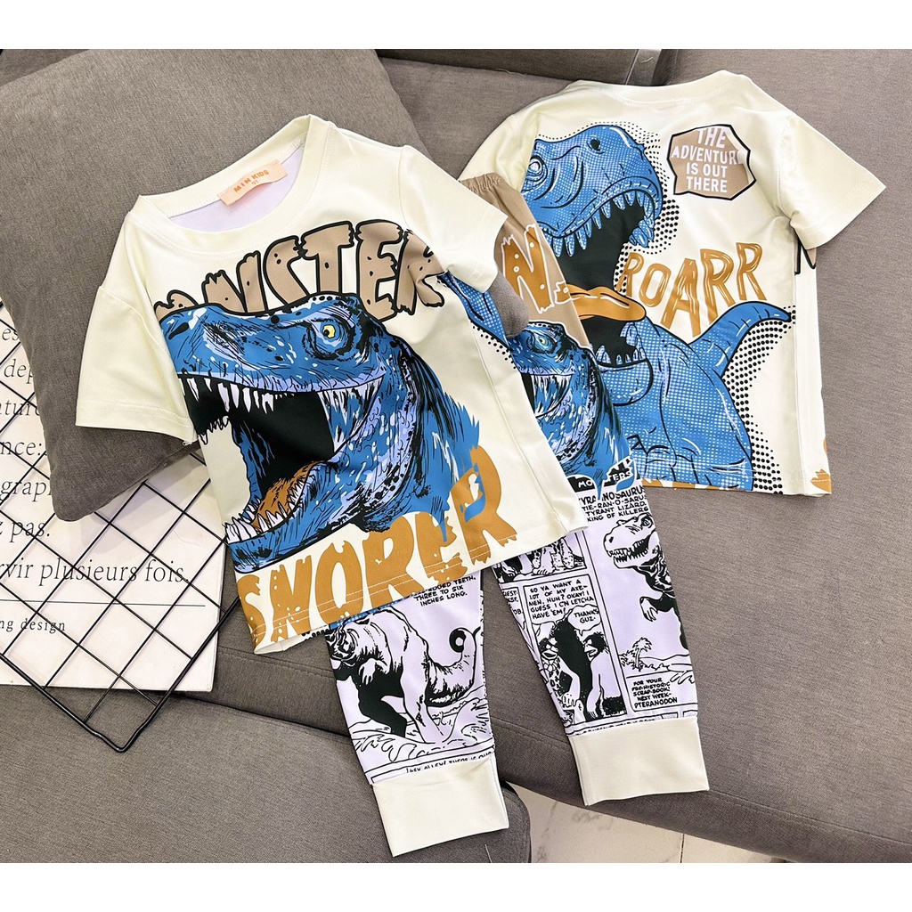 22 đến 40kg Bộ bé trai áo tay ngắn quần dài vải thun lạnh Jenniekids J585