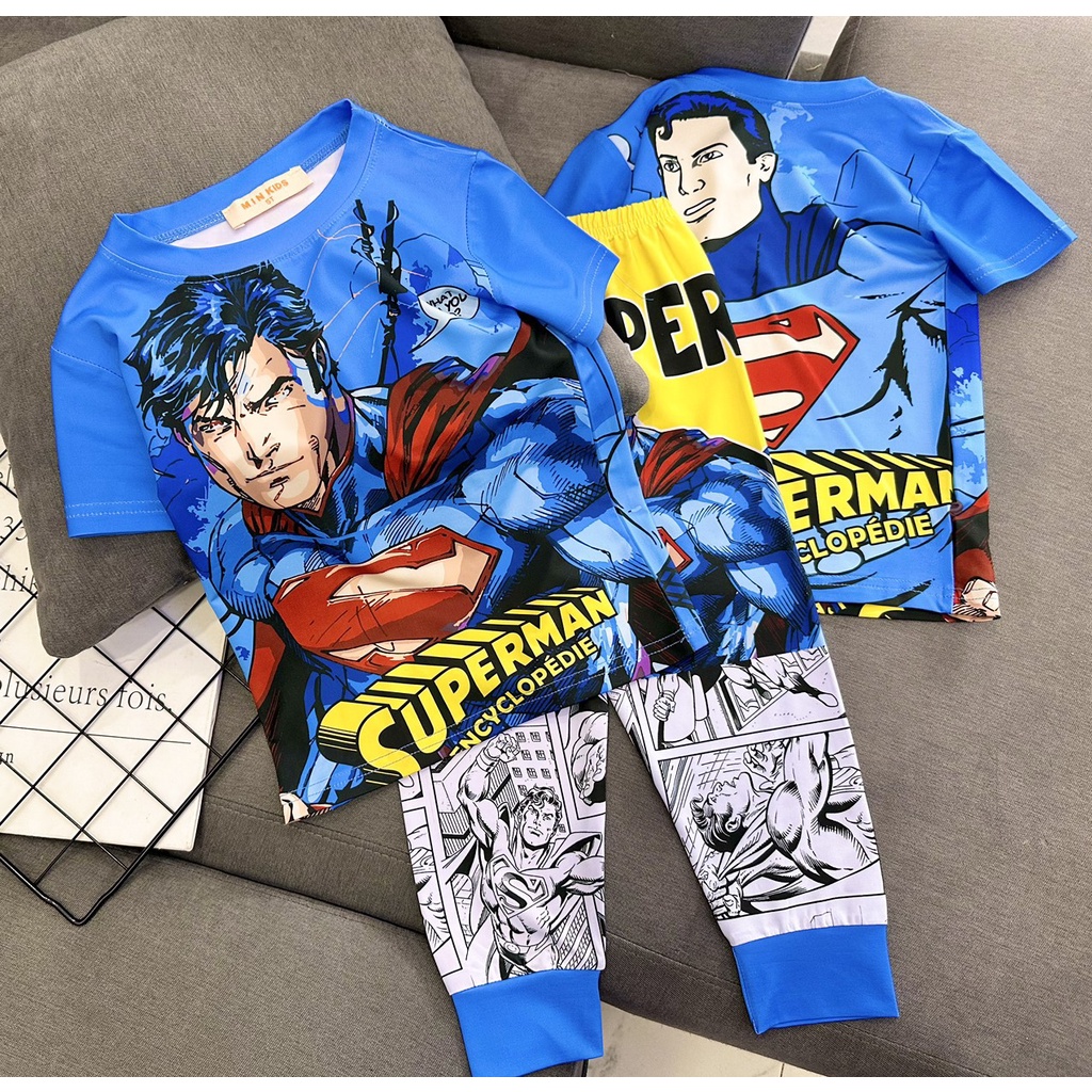 22 đến 40kg Bộ bé trai áo tay ngắn quần dài vải thun lạnh Jenniekids J585