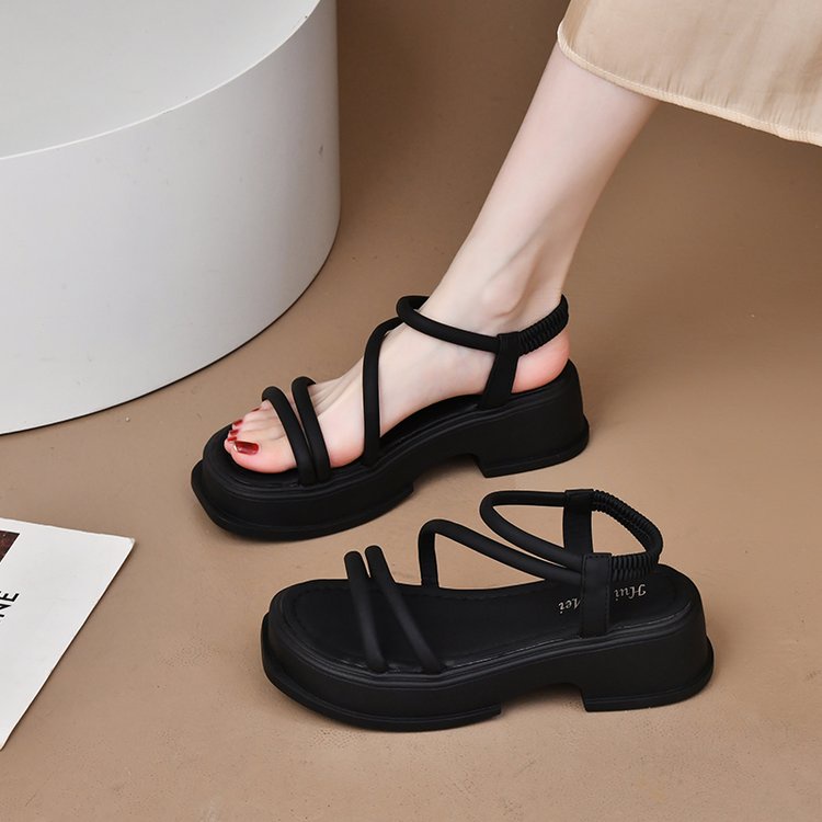 Giày Sandal Cao Gót Da pu Hở Ngón Phong Cách roman Kích Thước 6-8cm