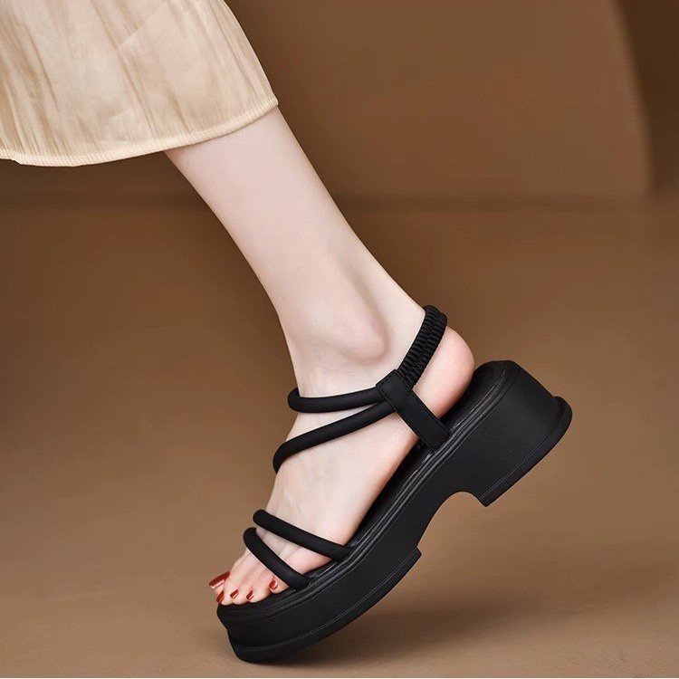 Giày Sandal Cao Gót Da pu Hở Ngón Phong Cách roman Kích Thước 6-8cm