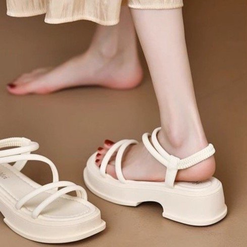 Giày Sandal Cao Gót Da pu Hở Ngón Phong Cách roman Kích Thước 6-8cm