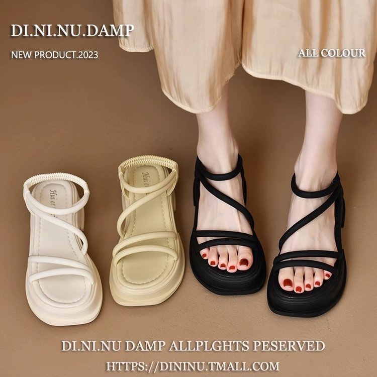 Giày Sandal Cao Gót Da pu Hở Ngón Phong Cách roman Kích Thước 6-8cm