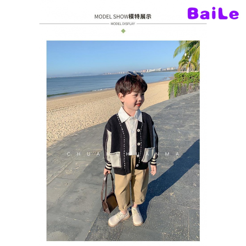 [baile Little forest] Áo Khoác cardigan Dệt Kim Phong Cách Hàn Quốc Thời Trang Xuân Thu Dễ Phối Đồ Cho Bé Trai