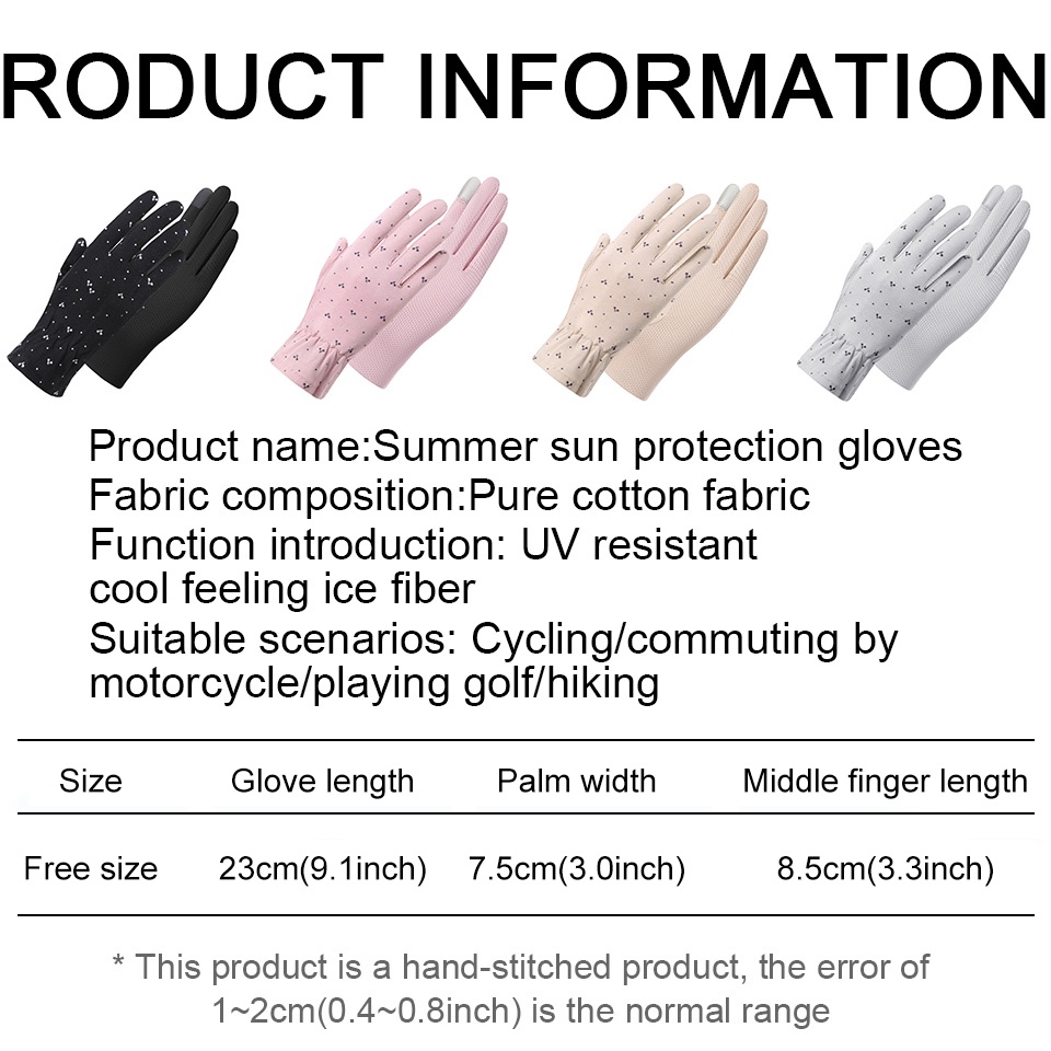Găng Tay Chống Nắng Bằng cotton Co Giãn Cao Thoáng Khí Thoải Mái Có Thể Chạm Màn Hình Cảm Ứng Chống Tia uv Khi Lái Xe Cho