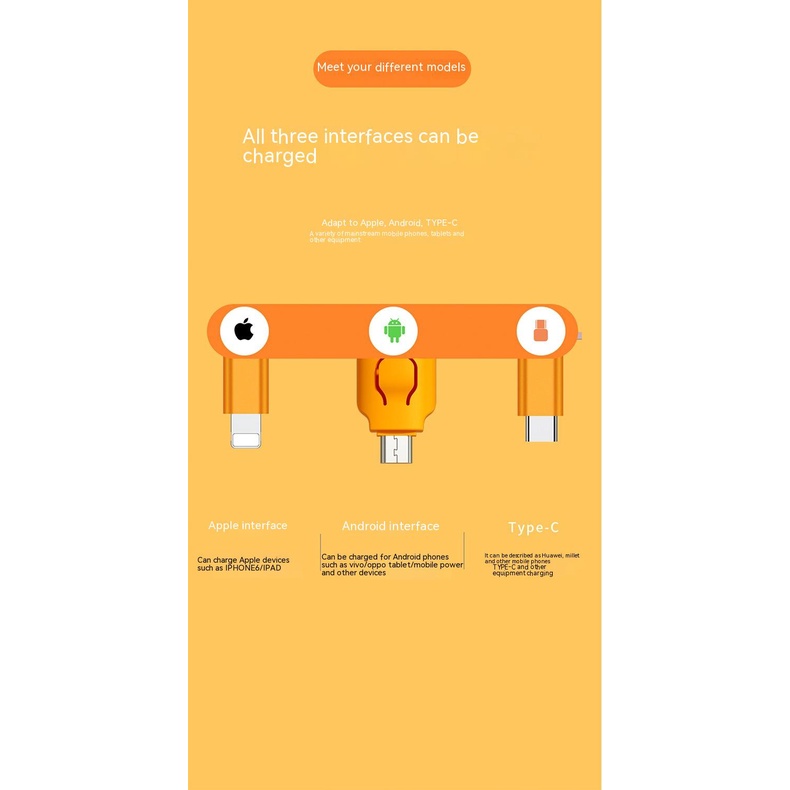 Cáp Sạc 3 Trong 1 Thiết Kế Móc Khóa Hoạt Hình Sáng Tạo Cho android