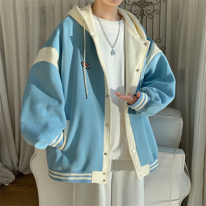 Áo Khoác Thể Thao Dáng Rộng Có Mũ Trùm Đầu Màu Sắc Trẻ Trung Năng Động Cho Nam Giới