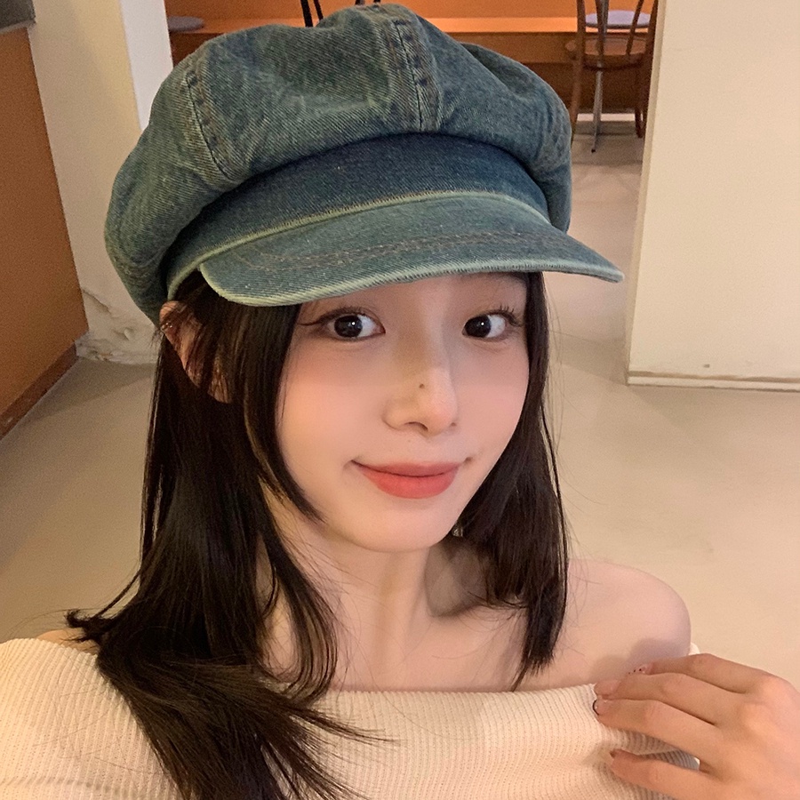 Mũ beret denim Phong Cách Cao Bồi Anh Quốc Cho Nữ