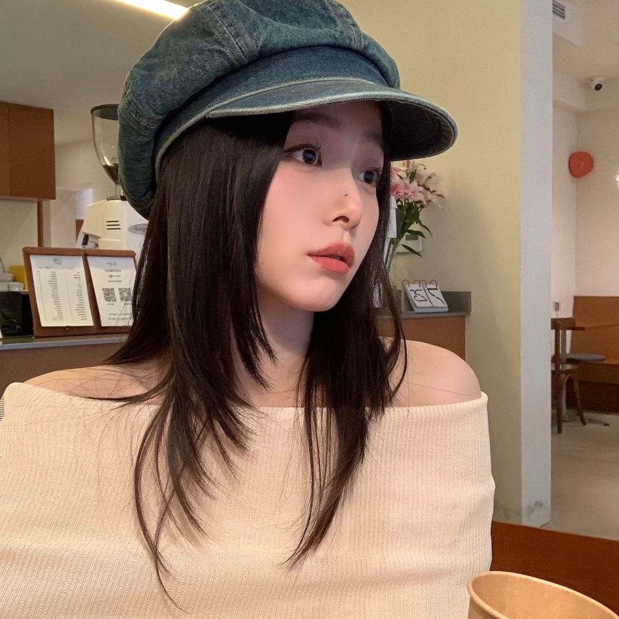 Mũ beret denim Phong Cách Cao Bồi Anh Quốc Cho Nữ