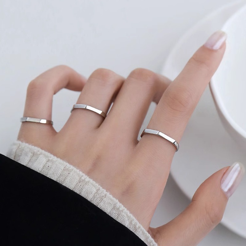 We flower Nhẫn Hở Mạ Bạc Họa Tiết Hình Học Thời Trang Cho Nữ