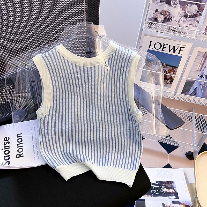 Áo Dệt Kim Không Tay Họa Tiết Kẻ Sọc Thời Trang Mùa Hè Dành Cho Nữ