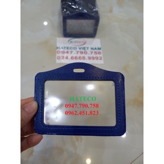 Mặt thẻ da xanh 2 mặt ngang - bao đeo thẻ da - 1 mặt ngang, dọc, bao da đựng thẻ, đeo thẻ tên da