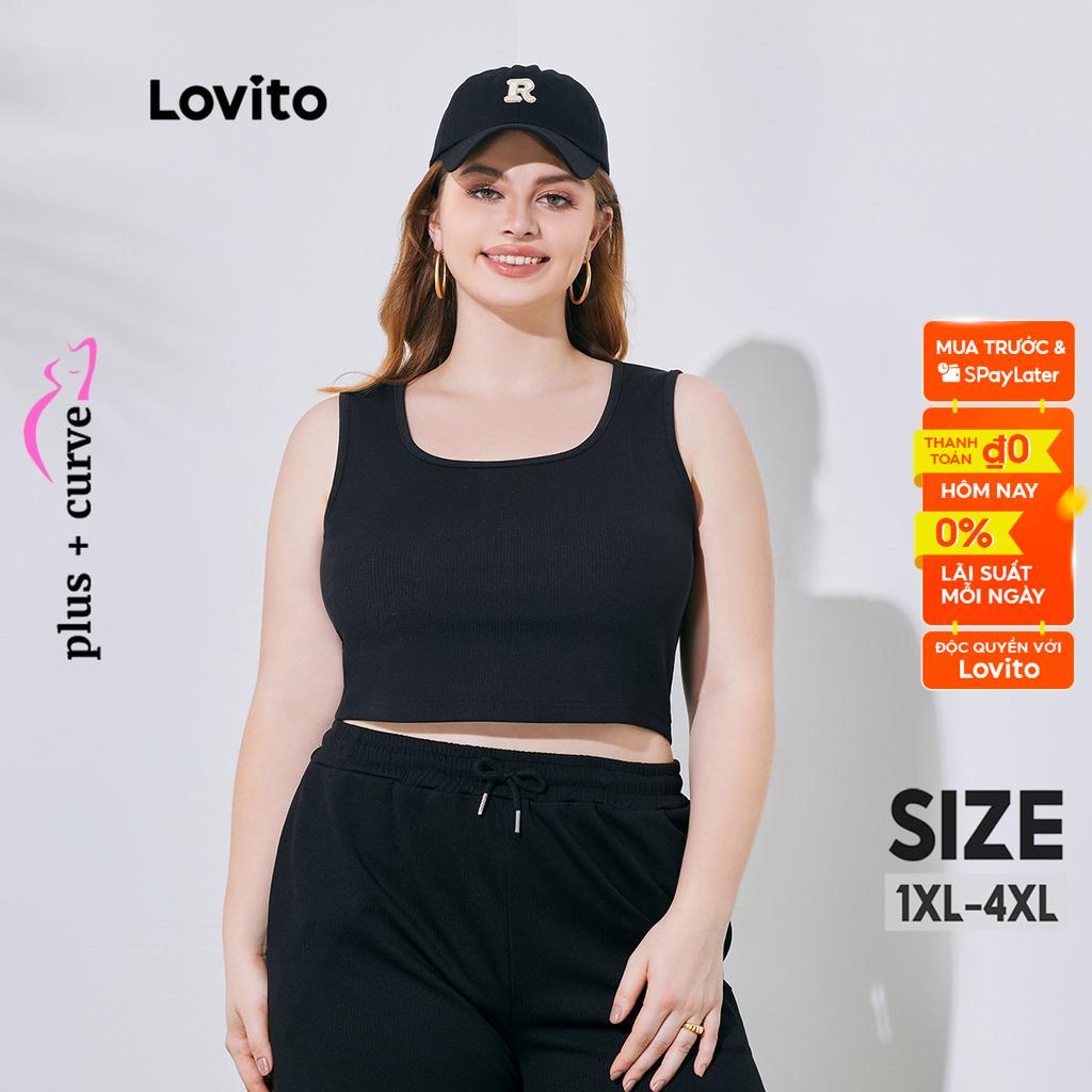 Set quần đùi Lovito có túi lưng thun dây rút màu trơn thường ngày plus size cho nữ LPS08056 (màu đen)