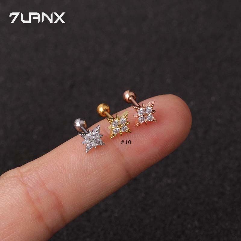 1 Khuyên Tai 20gauge Bằng Thép Không Gỉ Hình Hoa Tuyết / Ngôi Sao / Trái Tim