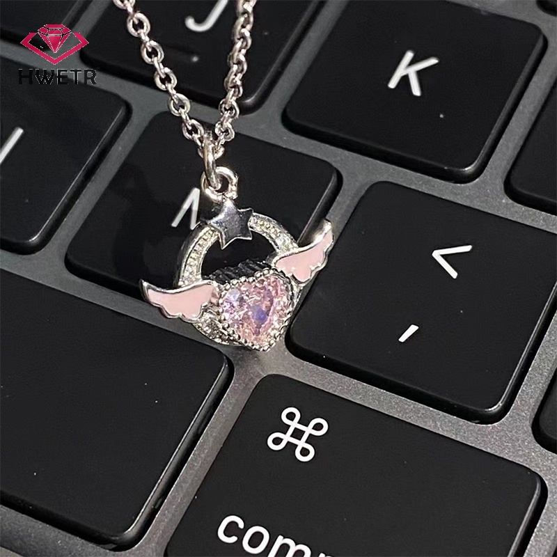 Vòng cổ Mặt Hình Cánh Thiên Thần Bằng Thép Không Gỉ Đính Đá zircon Mới