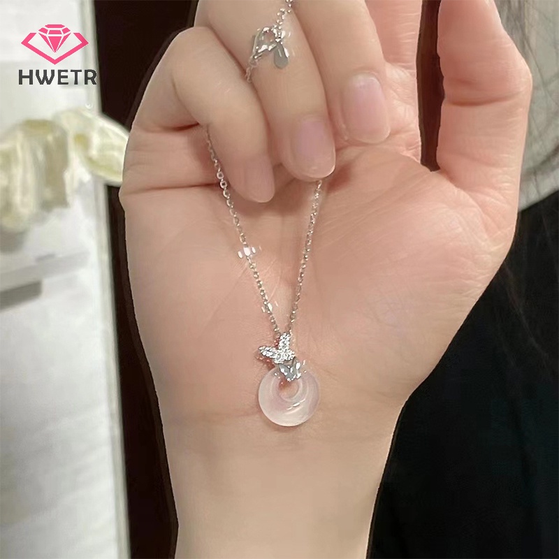Vòng cổ Mặt Hình Bướm Đính Đá Ngọc Lam Phong Cách vintage Cho Nữ Mới