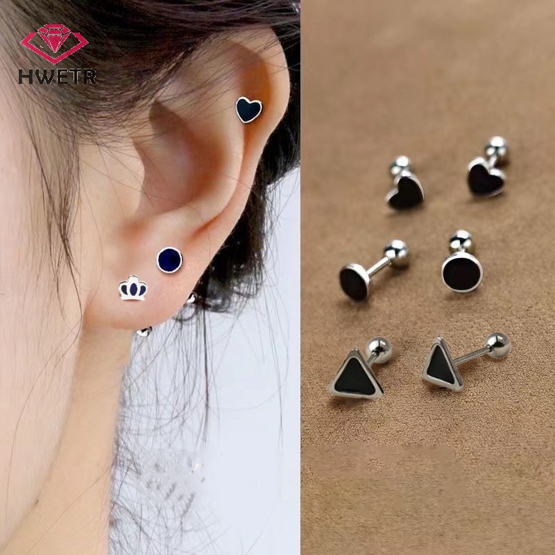 Khuyên Tai Nữ Hình Ngôi Sao / Trái Tim Màu Đen / Bạc Thời Trang Mới
