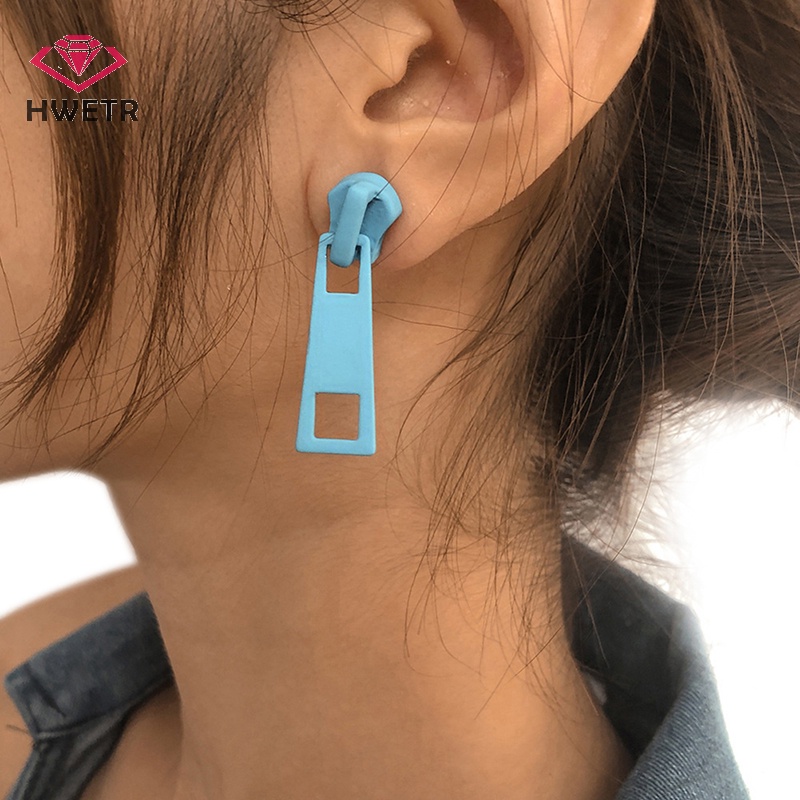 Đôi Khuyên Tai Hình Học Khóa Kéo Thời Trang Cá Tính Dành Cho Nữ Mới