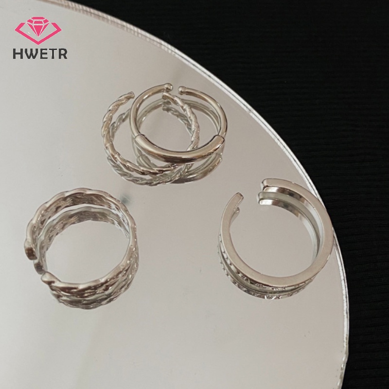 Set 3 Nhẫn Hở Mạ Bạc Phong Cách punk Cổ Điển Thời Trang Cho Nam Và Nữ Mới