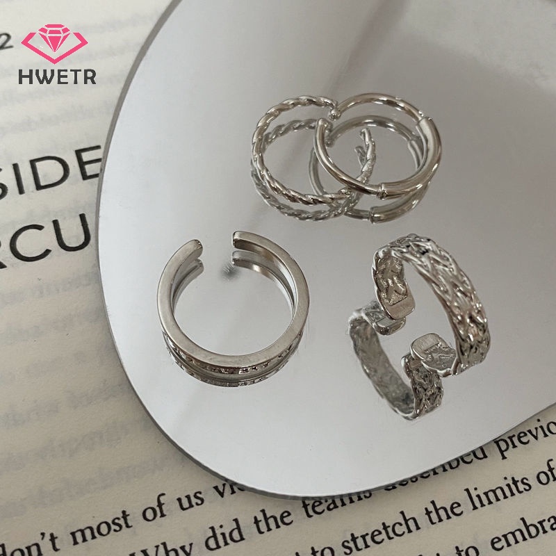 Set 3 Nhẫn Hở Mạ Bạc Phong Cách punk Cổ Điển Thời Trang Cho Nam Và Nữ Mới