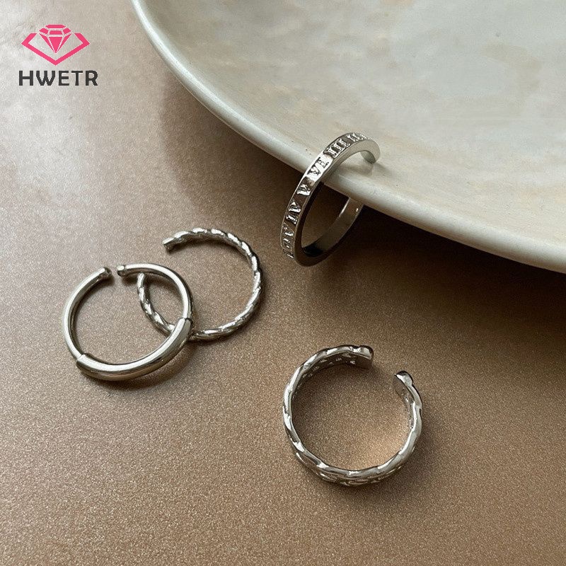 Set 3 Nhẫn Hở Mạ Bạc Phong Cách punk Cổ Điển Thời Trang Cho Nam Và Nữ Mới