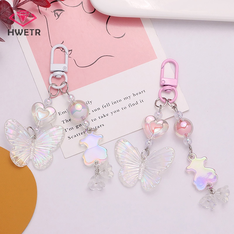 Hwetr ins Móc Khóa acrylic Màu gradient Họa Tiết Bướm Nhỏ Trong Suốt Tươi Mới Dành Cho Trang Trí Túi Xách