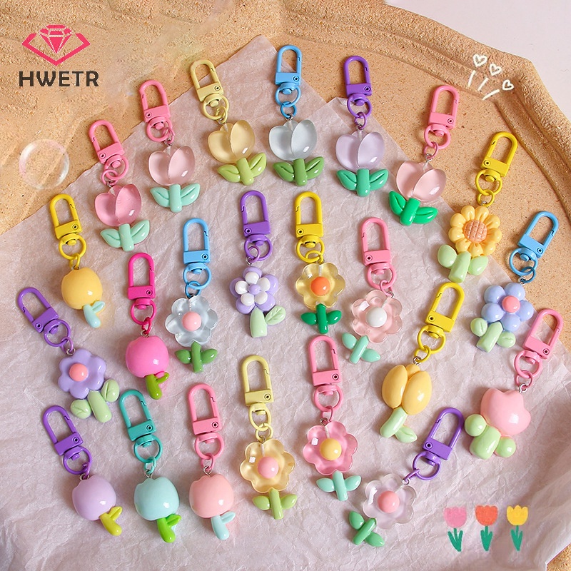 Móc khóa HWETR kiểu hoa tulip màu kẹo thời trang Hàn Quốc