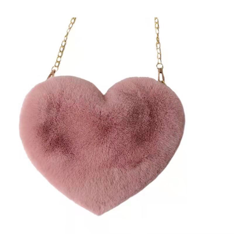 Túi đeo chéo MLKSRH KQES hình trái tim bằng lông nhung dễ thương xinh xắn