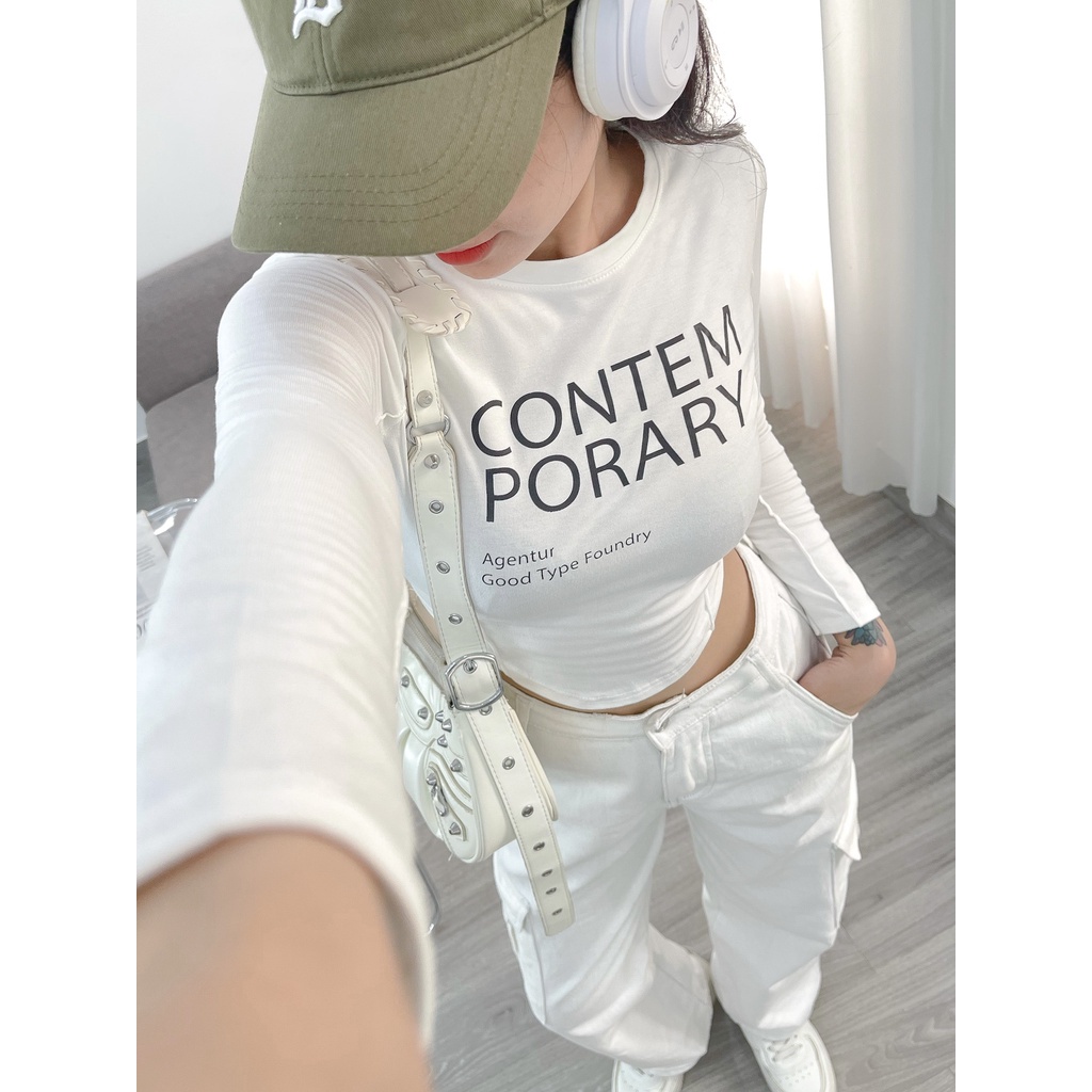 Áo thun AIORI croptop nữ body tay dài cổ tròn chất vải thun quảng châu cao cấp Mã G006 - AIORI VIỆT NAM