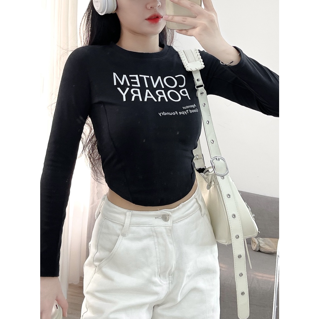 Áo thun AIORI croptop nữ body tay dài cổ tròn chất vải thun quảng châu cao cấp Mã G006 - AIORI VIỆT NAM