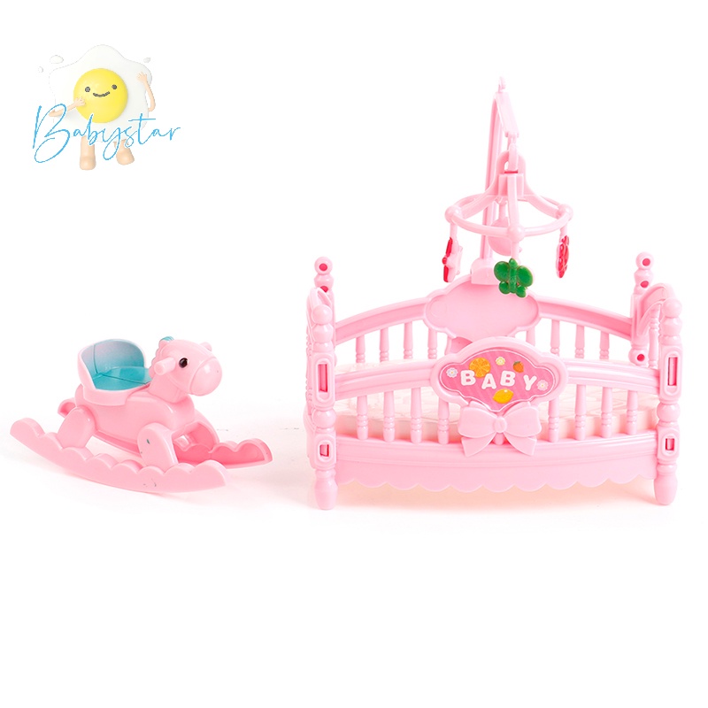 Giường Cũi Em Bé Và Ngựa Trang Trí Nhà Búp Bê Mới