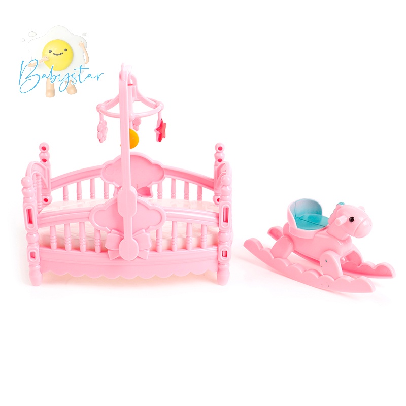Giường Cũi Em Bé Và Ngựa Trang Trí Nhà Búp Bê Mới