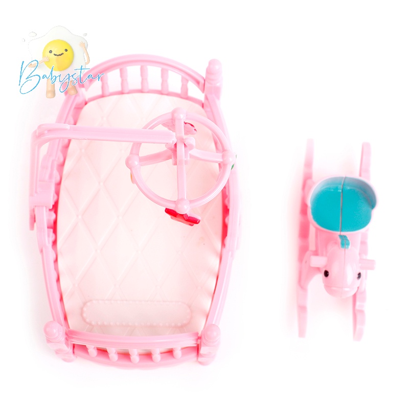 Giường Cũi Em Bé Và Ngựa Trang Trí Nhà Búp Bê Mới