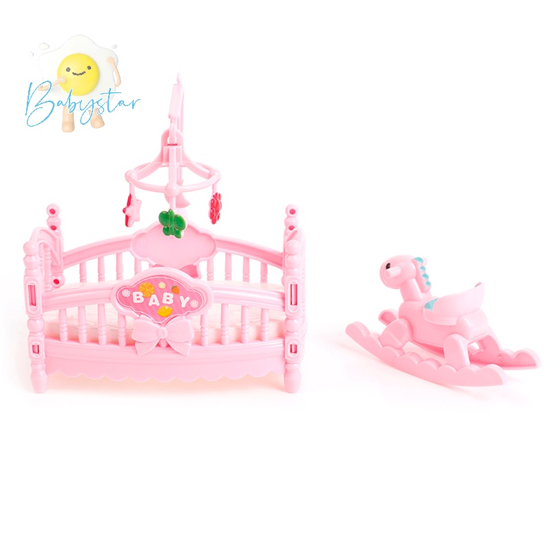 Giường Cũi Em Bé Và Ngựa Trang Trí Nhà Búp Bê Mới