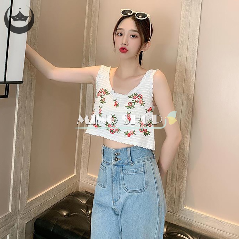 Áo Dệt Kim Hai Dây Dáng Rộng Thêu Hoa Thời Trang Mùa Hè Cho Nữ