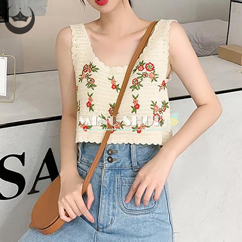 Áo Dệt Kim Hai Dây Dáng Rộng Thêu Hoa Thời Trang Mùa Hè Cho Nữ