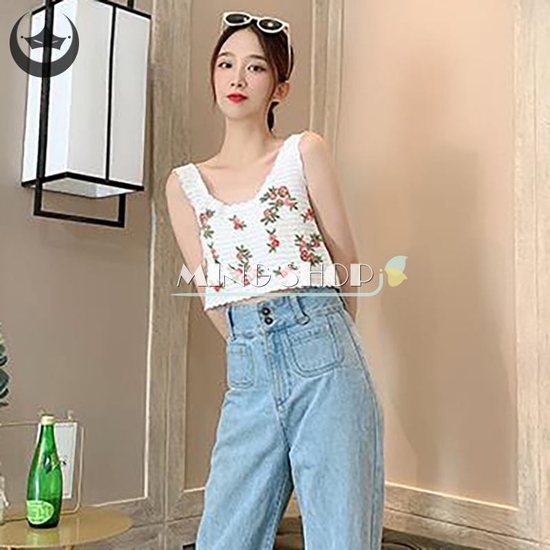 Áo Dệt Kim Hai Dây Dáng Rộng Thêu Hoa Thời Trang Mùa Hè Cho Nữ