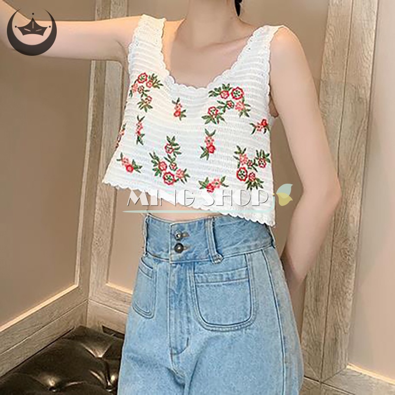 Áo Dệt Kim Hai Dây Dáng Rộng Thêu Hoa Thời Trang Mùa Hè Cho Nữ