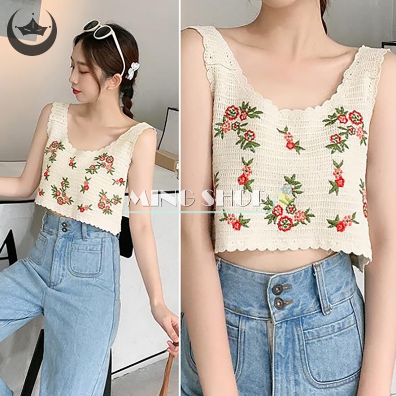 Áo Dệt Kim Hai Dây Dáng Rộng Thêu Hoa Thời Trang Mùa Hè Cho Nữ