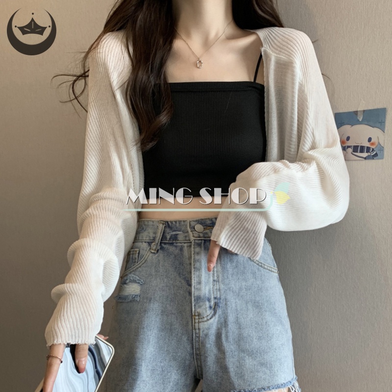 Áo cardigan Dệt Kim Tay Dài Màu Trơn Thời Trang Mùa Hè Cho Nữ