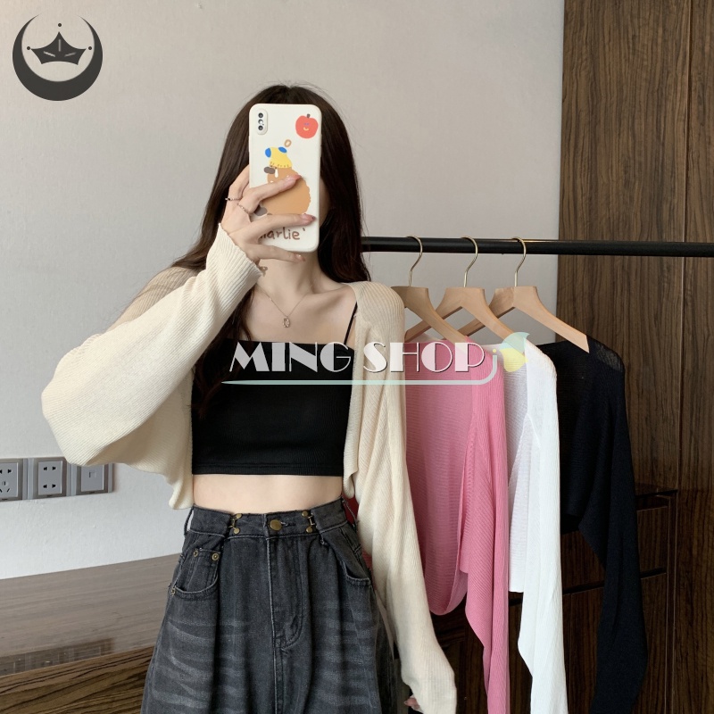 Áo cardigan Dệt Kim Tay Dài Màu Trơn Thời Trang Mùa Hè Cho Nữ